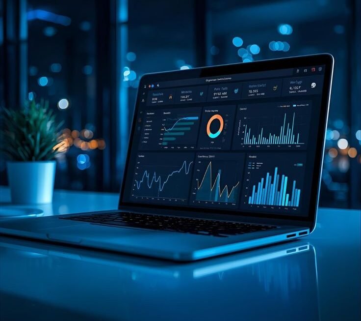 : AI manufacturing solutions dashboard showing smart factory and production analytics